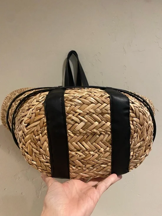 Woven Straw Tote Bag with Black Trim - Picture 2 of 7